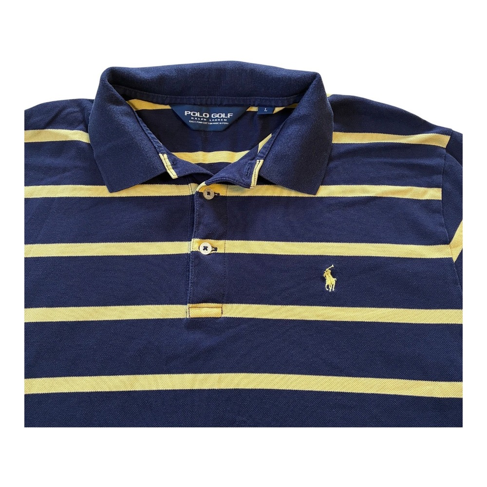 Polo Golf Ralph Lauren Striped Polo Shirt Mens L‎ Yellow Blue Golfing